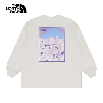 UE男款米白色大尺寸印花純棉長袖上衣｜8E26QLI