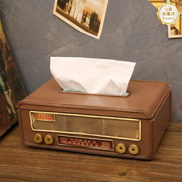 【復古創意】鐵藝紙巾盒 收音機紙巾盒 創意紙巾盒 客廳紙巾盒 茶几抽紙盒 金屬工藝品 復古擺件 客廳桌面收納 家用裝飾