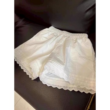 【NZN】女款白色蕾絲短褲夏季薄款寬鬆風情寬鬆小碼A字休閒寬褲