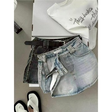 【太妮絲JJ23】現貨 側拉鍊牛仔褲裙 牛仔裙 送皮帶 丹寧 美式 刷色 復古色 辣妹款 牛仔褲裙 穿搭推薦
