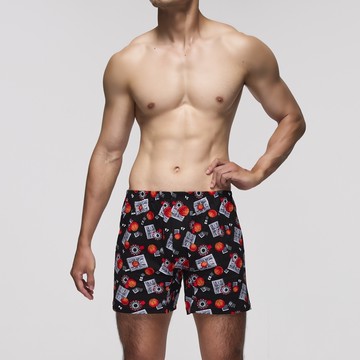 DADADO-籃場高手 M-3L印花四角男內褲(黑) 天然絲光棉-吸濕排汗-GHQ418BL