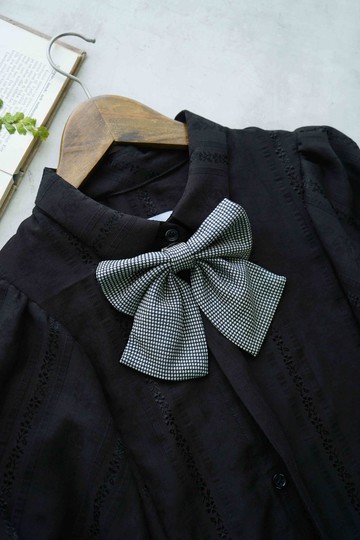 古董領帶改製手工領結-黑白方塊酥-學院風雙層領結別針