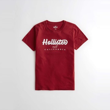 Hollister 海鷗 HCO 熱銷刺繡文字海鷗圖案短袖T恤-紅色