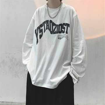 純棉新款秋季長袖T恤男韓版潮流百搭寬鬆休閒上衣服ins男裝打底衫