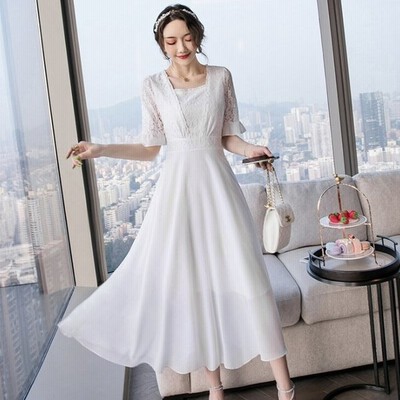 ワンピース レディース 白ワンピース レース花柄 ロング丈 着痩せ Aラインワンピ 夏 結婚式ドレス 通販 Lineポイント最大get Lineショッピング