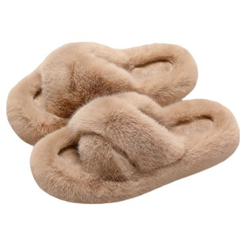 iSFun 交叉絨面 保暖室內外穿兩用拖鞋 37  卡其色  1套  250mm