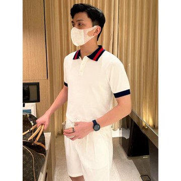 高端商務男士短袖拼接翻領t恤 夏季新款修身polo衫男款痞帥高級感