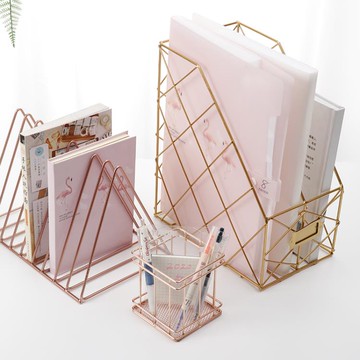 北歐鐵藝A4文件架辦公室文件框金屬桌面收納整理置物架資料架多功能 摩可美家