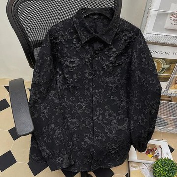 秋季ins港風長袖襯衫男士潮流高級感日系提花情侶墮感bf翻領襯衣