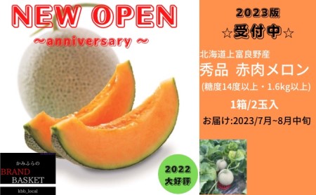  北海道 上富良野産 最上等級“ 秀品 赤肉メロン ” 糖度14度 以上（1.6kg～1.99kg）×2玉 メロン めろん デザート フルーツ 果物