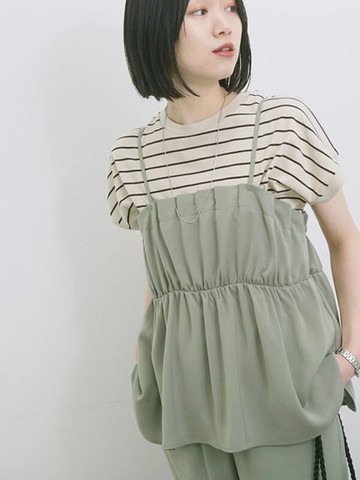 涼爽觸感平口褶邊傘狀吊帶背心(0F000773210) - Samansa Mos2 blue