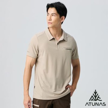 【ATUNAS 歐都納】男款POLARTEC POWER DRY短袖POLO衫A1PS2501M岩灰卡/抗臭/透氣/銀離子