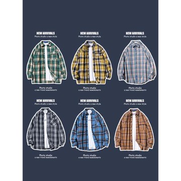 日系少年感長袖格子襯衫男2026夏季新品寸衫男生襯衣工裝外套男款