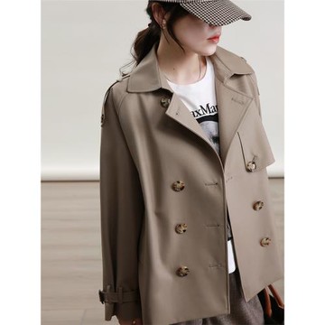 NZ赫本風高端精紡全羊毛卡其色雙排扣小個子風衣女短款外套春秋季
