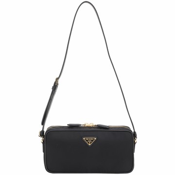 PRADA 普拉達 Saffiano 三角牌尼龍拼接防刮皮革手提/肩背包(黑色)