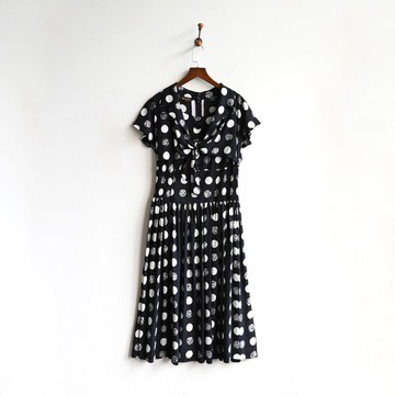 【蛋植物古著】膠片圓點印花短袖古著洋裝