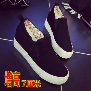 2025春秋季新款一腳蹬懶人帆布鞋女內增高韓版厚底休閑百搭小白鞋