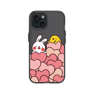 iPhone 15 Clear 酷墨灰 - 懶散兔與啾先生 Lazy Rabbit and Mr.Chu - Hearts
