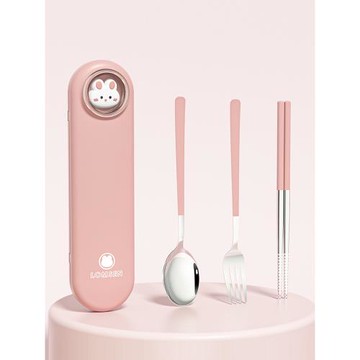 304不銹鋼筷子勺子套裝學生便攜旅行餐具三件套叉子單人裝收納盒