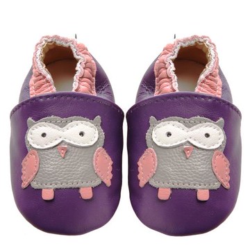 【BABY:MAMI】真皮手工寶寶學步鞋 (#26 貓頭鷹） 12-18M/18-24M  止滑軟Ｑ膠底