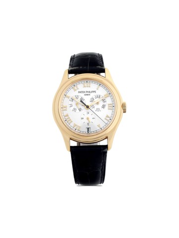 Patek Philippe - pre-owned Annual Calendar 36mm - men - 18kt Yellow Gold/Leather - One Size - White