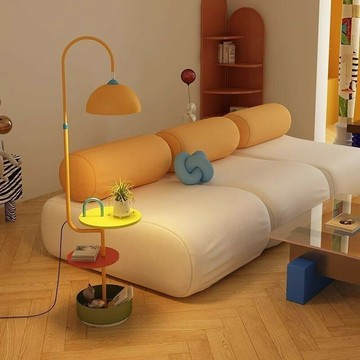 免運 可開票 燈具 落地燈 立燈 檯燈 立式燈 孟菲斯客廳沙發邊落地燈新款臥室置物架一體落地燈 快速出貨DDD1111