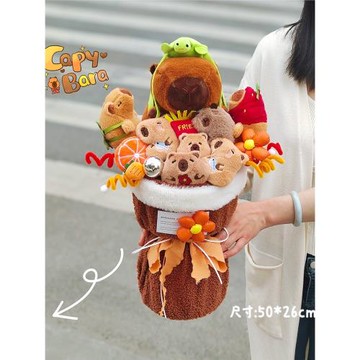 水豚生日禮物送兒童卡皮巴拉毛絨玩偶花束公仔創意圣誕禮物送女友