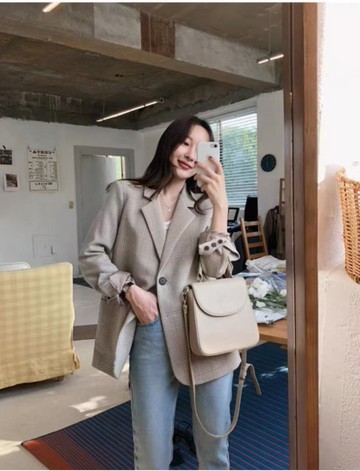 帥氣毛呢格子西裝外套393277