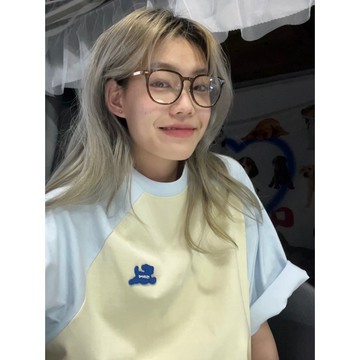 TGNS 短袖T恤 拼接上衣 寬鬆T恤 ins oversize 潮流 時尚 女生上衣 印花T恤 圓領