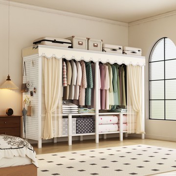 簡易衣柜家用臥室免安裝洞洞板出租房用鋼架組裝折疊收納柜子衣櫥