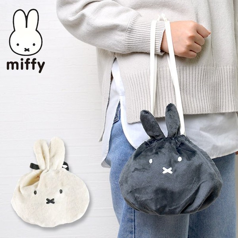 ミッフィー グッズ 大人 カバン 小さめ 鞄 コンパクト 巾着バッグ 手触り ふわふわ さらさら Miffy フェイス 白 黒 Eb221 ミニバッグ ポーチ 丸底 お出かけ 通販 Lineポイント最大0 5 Get Lineショッピング