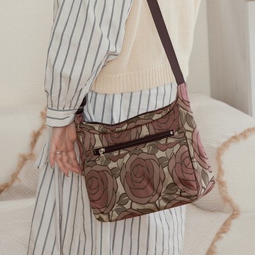 日本製-尾州織 漫步玫瑰園斜背包側背包-粉玫瑰