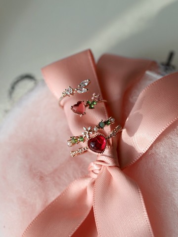 可愛開口果凍愛心戒指女日系輕奢花朵可調節立體圣誕超仙氣粉指環1入