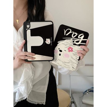 卡通可愛吹風小狗360度旋轉適用ipad11保護套ipad10新款ipad5/6帶筆槽mini7防摔air7/6女10.9蘋果平板保護殼