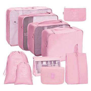 小麥購物 旅行防水衣物收納袋10件組  1組  粉色