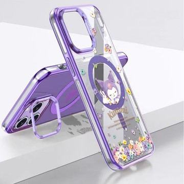 三麗鷗 iPhone 全系列 抗黃化磁吸金屬框隱形立架殼-花語酷洛米