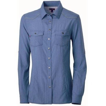 [ WILDLAND 荒野 ] 女 雙色時尚抗UV長襯衫 藍 / 抗UV 快乾 / 0A31293-49 {S M}