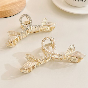 韓國珍珠水鉆魚尾抓夾女發夾后腦勺夾子鯊魚夾交叉高級感頭飾發卡