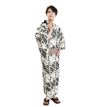 日本 和服 男士 綿 浴衣 腰封 2 件 套組 S M L Z32-14C