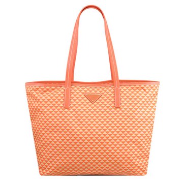 PRADA 1BG552 經典三角LOGO幾何花紋尼龍肩背托特包.橘
