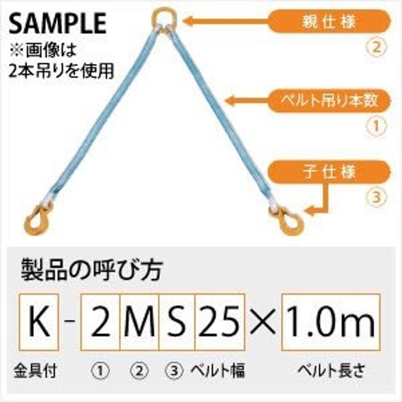 田村総業 金具付ベルトスリング (ナイロンスリング) K-2MS25X1.0m