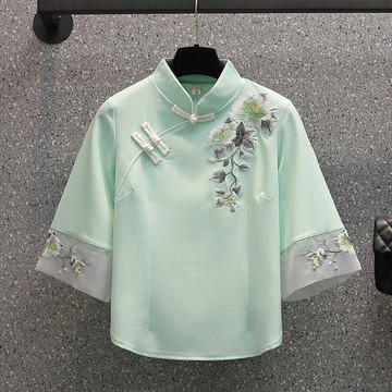 夏季新款中國風文藝復古襯衫民族風繡花改良唐裝旗袍上衣