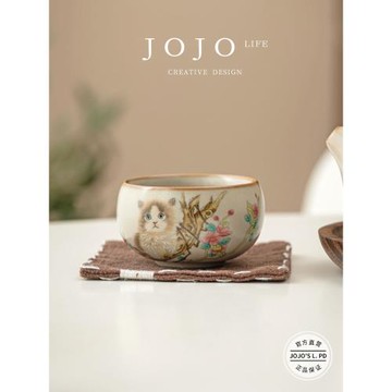 JOJO'S L. PD.domain.汝窯黃花萌貓主人杯單杯可愛陶瓷杯茶| 學生