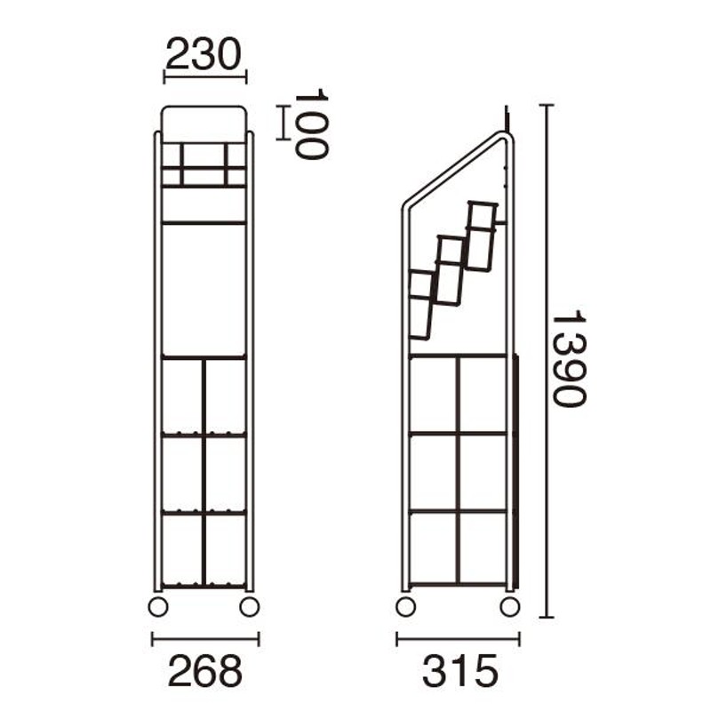 カタログスタンド 雑誌スタンド パンフレットラック SPスタンド 縦置き3段＋平置き3段 キャスター付き kkkez LINEショッピング