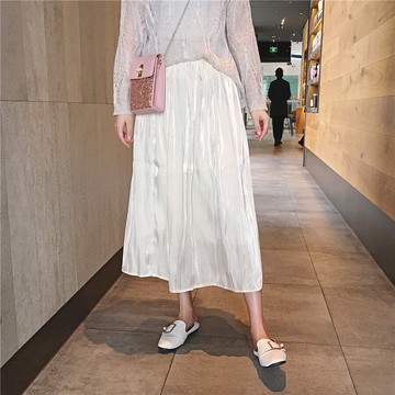 仿真絲雪紡半身裙春夏新款女裝中長款高腰百搭松緊腰百褶裙子1入
