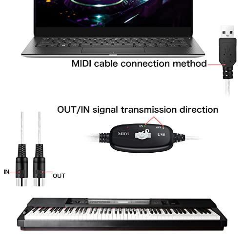 MIDI ケーブル |QIANRENON 5ピン MIDI 音楽編集ケーブル 1イン1 出力 MIDI USBアダプターケーブル ピアノキーボード