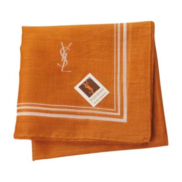 YSL Yves Saint Laurent 簡約風格品牌圖騰LOGO帕領巾(牛奶糖色/48CM)