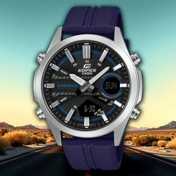 CASIO 卡西歐 EDIFICE 10年電力運動雙顯手錶 男錶 禮物 夏日煥新提案 送禮推薦-海軍藍 EFV-C120P-1A2
