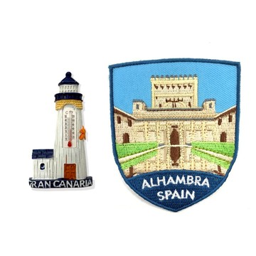 造型布貼＋磁鐵【2件組】 西班牙燈塔冰箱磁貼＋西班牙阿爾罕布拉宮背膠補丁 卡通磁鐵 出國禮物 造型立體磁鐵鐵 紀念磁鐵 _廠商直送