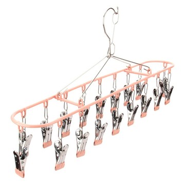 Couselect 不鏽鋼長方形晾衣架20夾 防滑衣架/吊襪架/曬襪架/襪子內衣褲晾衣架/曬衣夾不鏽鋼衣架  1個  粉色